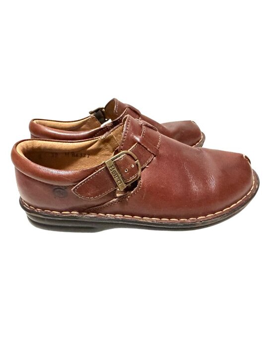 Born Shoes - Born Brown Leather Monk Strap Buckle Slip-on Womens Loafer Shoe B6327 Size 8 M